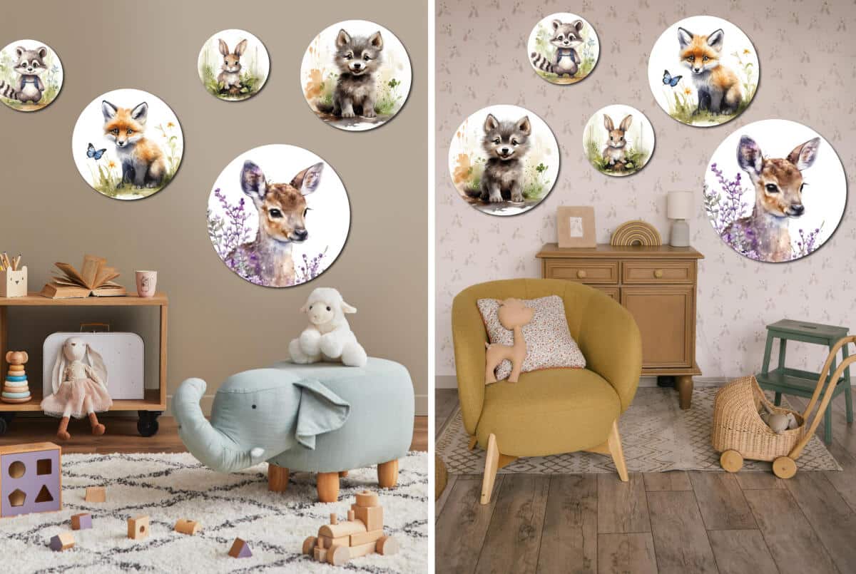 Leśne Zwierzęta - Obrazy Okrągłe | Sarenka, Lis, Szop, Wilczek | Dekoracja do pokoju dziecka 42196 - zdjęcie 9