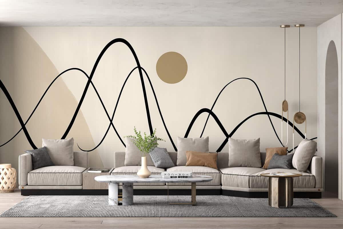 Abstrakcyjna Fototapeta z motywem słońca i fal – Grafika Line Art 94257 - zdjęcie 2