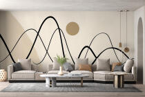 Abstrakcyjna Fototapeta z motywem słońca i fal – Grafika Line Art 94257 - miniaturka 2