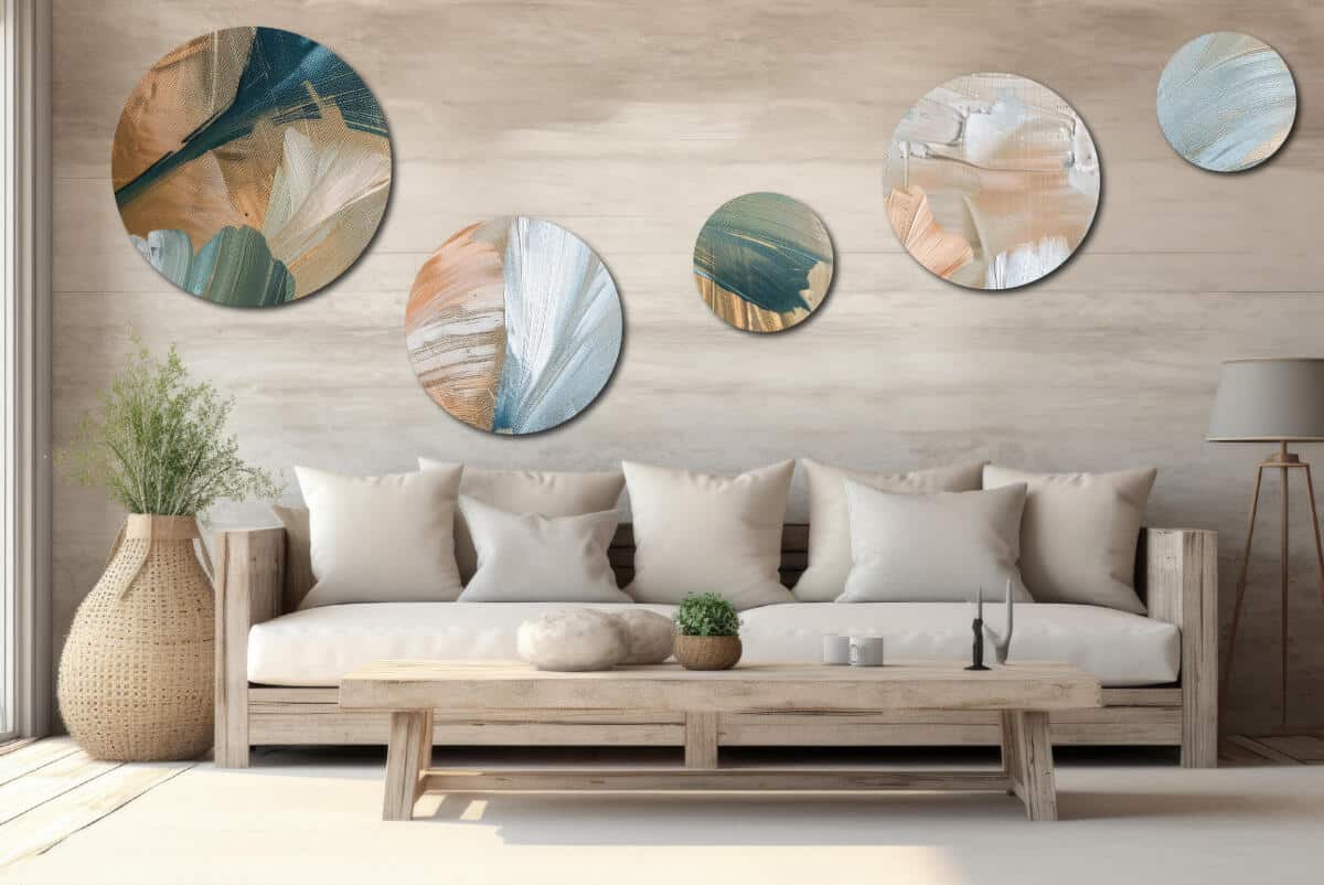 Eleganckie Obrazy Okrągłe - Morska Zieleń i Brąz| Nowoczesny design wnętrz | Artystyczna kompozycja ścienna 42208 - zdjęcie 2