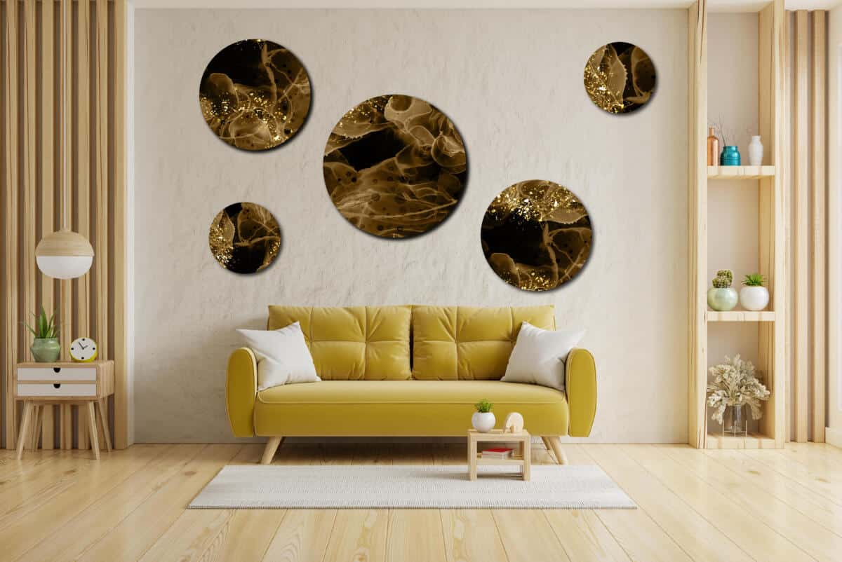 Abstrakcyjny Zestaw Ścienny Płynne Złoto | Eleganckie Obrazy Okrągłe Loft | Ozdoba w Stylu Glamour i Modern 42197 - zdjęcie 2