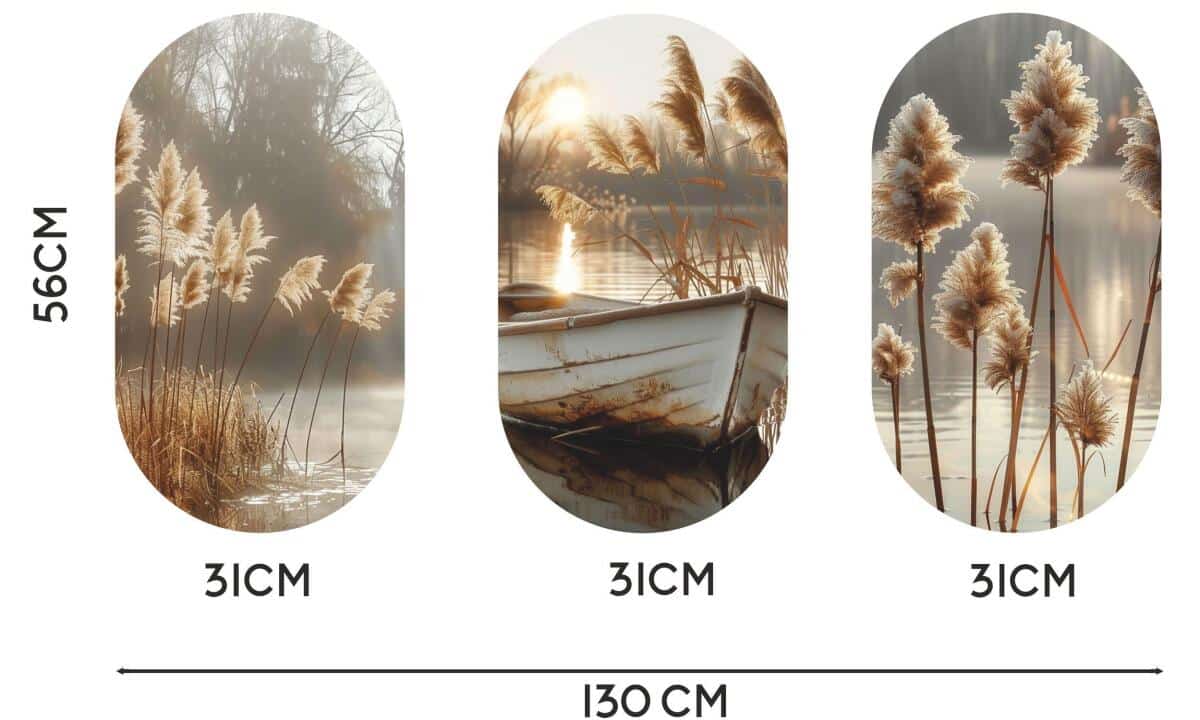 Owalne Obrazy na ścianę- Łódka na jeziorze | Klimatyczna dekoracja boho 82400 - zdjęcie 7