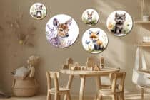 Leśne Zwierzęta - Obrazy Okrągłe | Sarenka, Lis, Szop, Wilczek | Dekoracja do pokoju dziecka 42196 - miniaturka 5