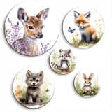 Leśne Zwierzęta - Obrazy Okrągłe | Sarenka, Lis, Szop, Wilczek | Dekoracja do pokoju dziecka 42196 - miniaturka 1