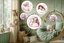 Pastelowe Dekoracje Ścienne - Wróżki i Kwiaty | Styl Boho do pokoju małej damy | Zestaw kolorowych obrazków 42192 - miniaturka 3