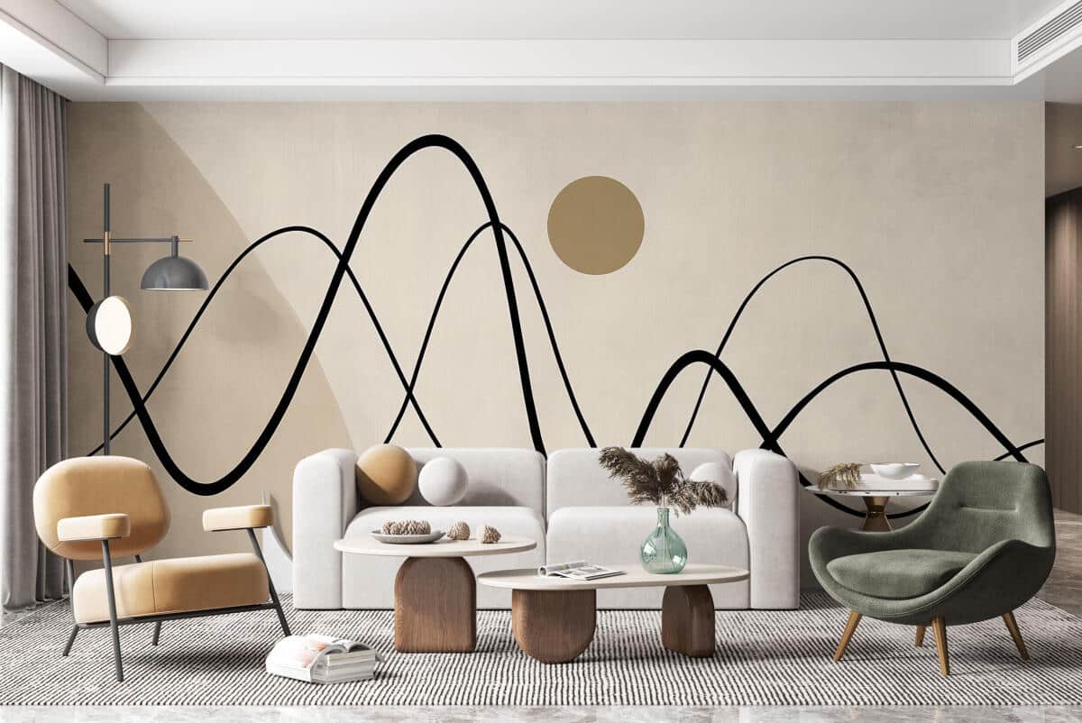 Abstrakcyjna Fototapeta z motywem słońca i fal – Grafika Line Art 94257 - zdjęcie 1