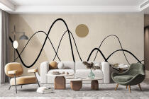 Abstrakcyjna Fototapeta z motywem słońca i fal – Grafika Line Art 94257 - miniaturka 1