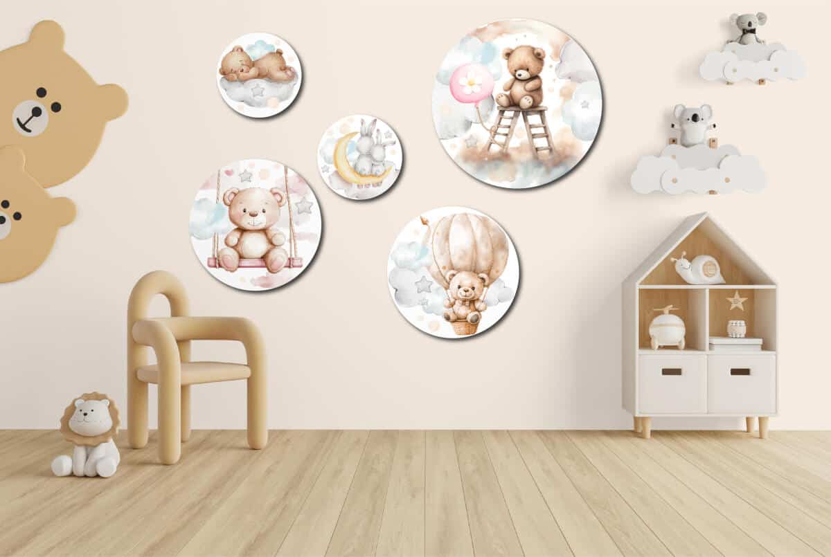 Dekoracyjne Obrazy dla Dzieci | Misie i Zajączki | Styl skandynawski do pokoju malucha | Zestaw pastelowych ozdób 42193 - zdjęcie 2