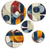 Nowoczesny Zestaw 5 Obrazów Okrągłych – Abstrakcja Geometryczna | Kolorowa ozdoba na ścianę do salonu loft | Dekoracja premium 42200 - miniaturka 1