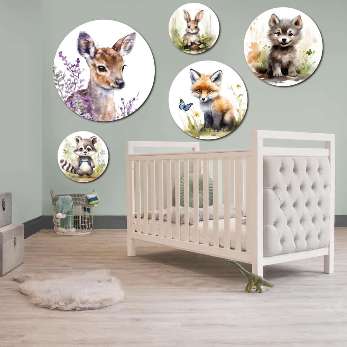 Leśne Zwierzęta - Obrazy Okrągłe | Sarenka, Lis, Szop, Wilczek | Dekoracja do pokoju dziecka 42196 - zdjęcie 6