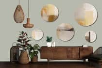 Nowoczesny Zestaw 5 Obrazów Okrągłych – Beżowa Abstrakcja | Piaskowa ozdoba na ścianę do salonu boho | Dekoracja premium 42205 - miniaturka 3