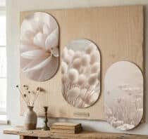 Beżowy Tryptyk w stylu Boho-  Trawy | Oryginalny Zestaw Obrazów w kształcie Elipsy 82395 - miniaturka 4