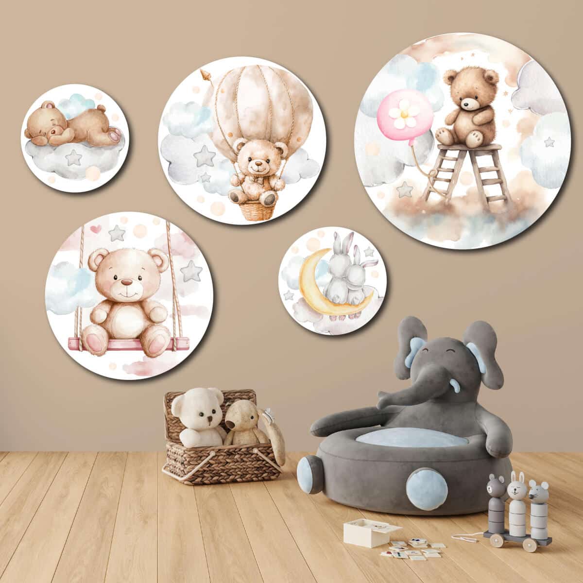 Dekoracyjne Obrazy dla Dzieci | Misie i Zajączki | Styl skandynawski do pokoju malucha | Zestaw pastelowych ozdób 42193 - zdjęcie 4