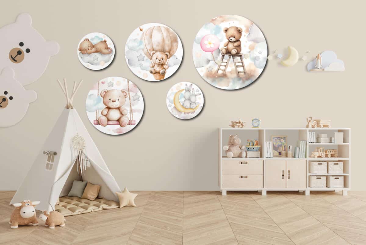 Dekoracyjne Obrazy dla Dzieci | Misie i Zajączki | Styl skandynawski do pokoju malucha | Zestaw pastelowych ozdób 42193 - zdjęcie 8