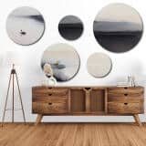 Elegancki Zestaw Obrazów Koła - Łódka na Wodzie i Mgła | Nowoczesna ozdoba ścienna w odcieniach szarości | Styl Skandynawski 42203 - miniaturka 2