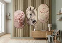 Zestaw obrazów owalnych- Biały Koń w Kwiatach Wiśni | Romantyczna dekoracja ścienna 82394 - miniaturka 4