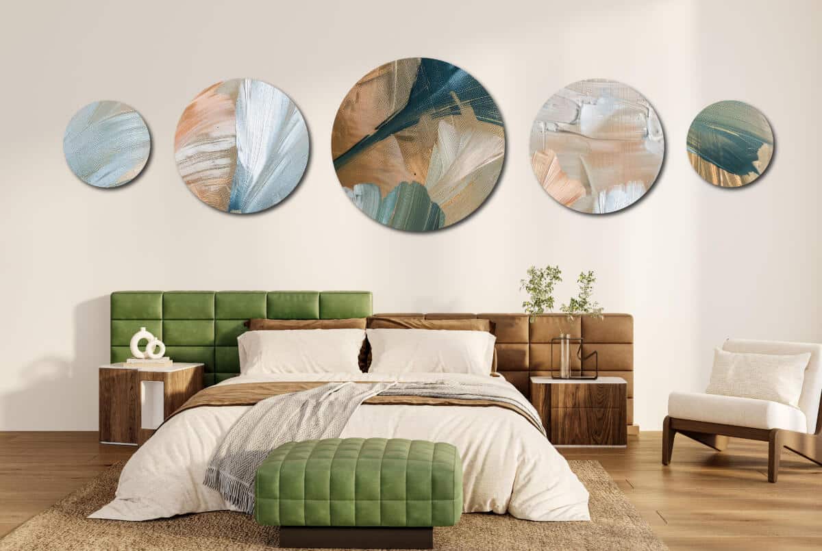 Eleganckie Obrazy Okrągłe - Morska Zieleń i Brąz| Nowoczesny design wnętrz | Artystyczna kompozycja ścienna 42208 - zdjęcie 7