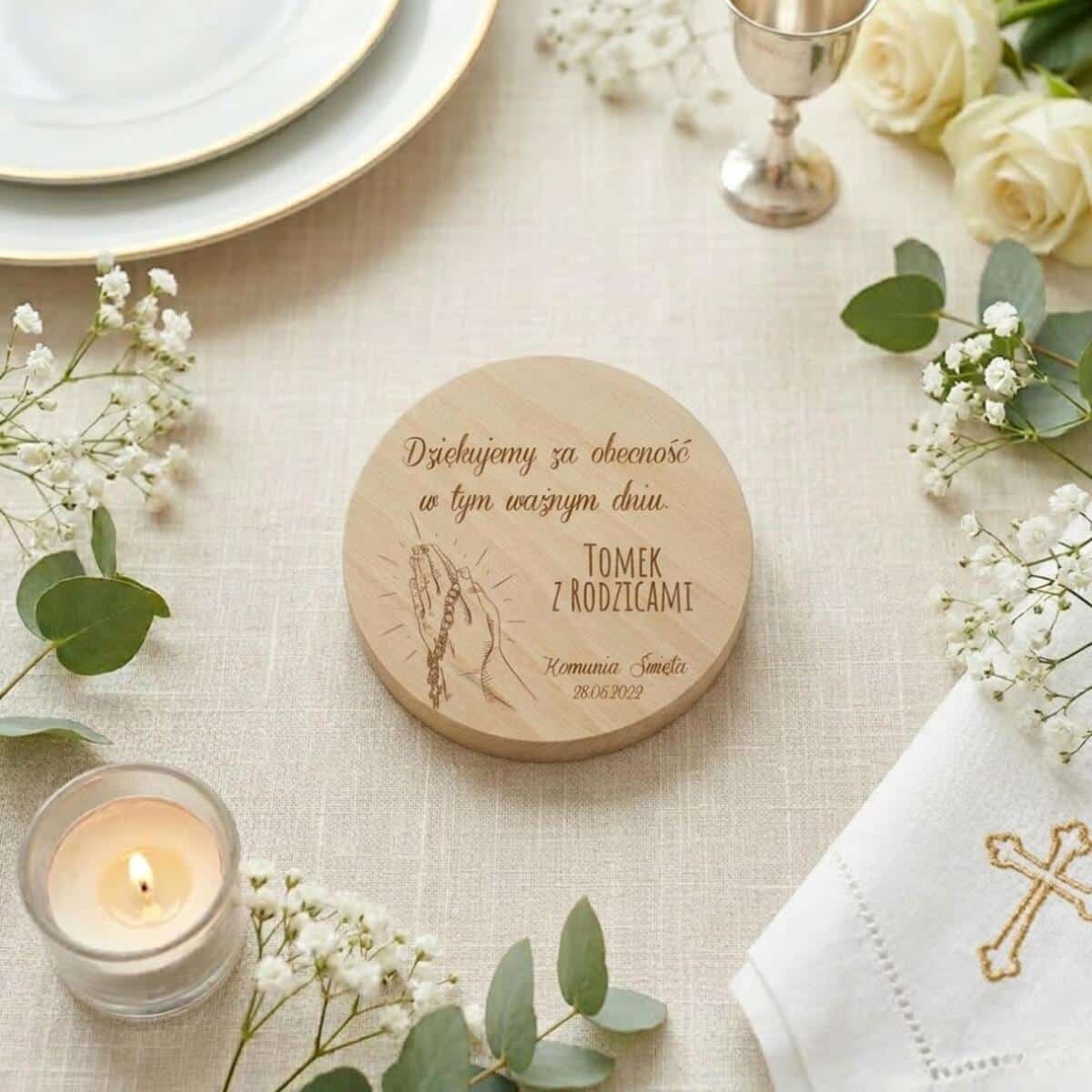 Drewniany magnes podziękowanie dla gości podziękowania Komunia Święta Chrzest 10 sztuk, P02 - zdjęcie 5