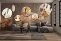 Artystyczne Obrazy Okrągłe - Złote Kłosy Zbóż | Rustykalna dekoracja do jadalni | Malarska abstrakcja roślinna 42210 - miniaturka 9