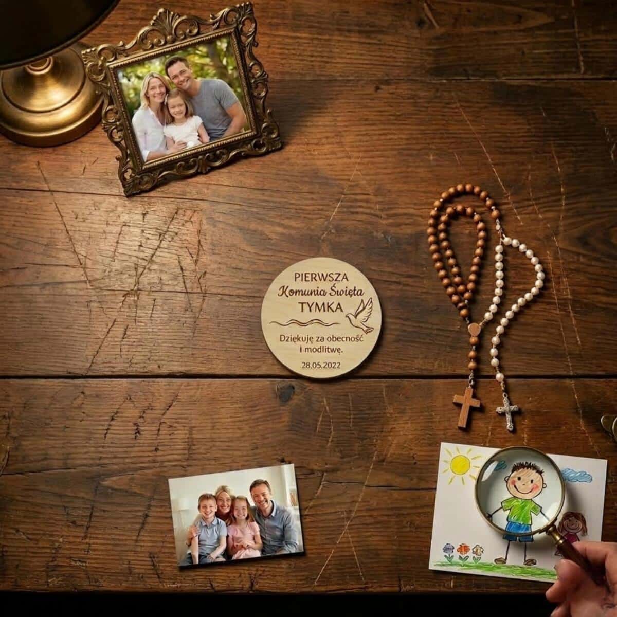 Drewniany magnes podziękowanie dla gości podziękowania Komunia Święta Chrzest 10 sztuk, P05 - zdjęcie 4