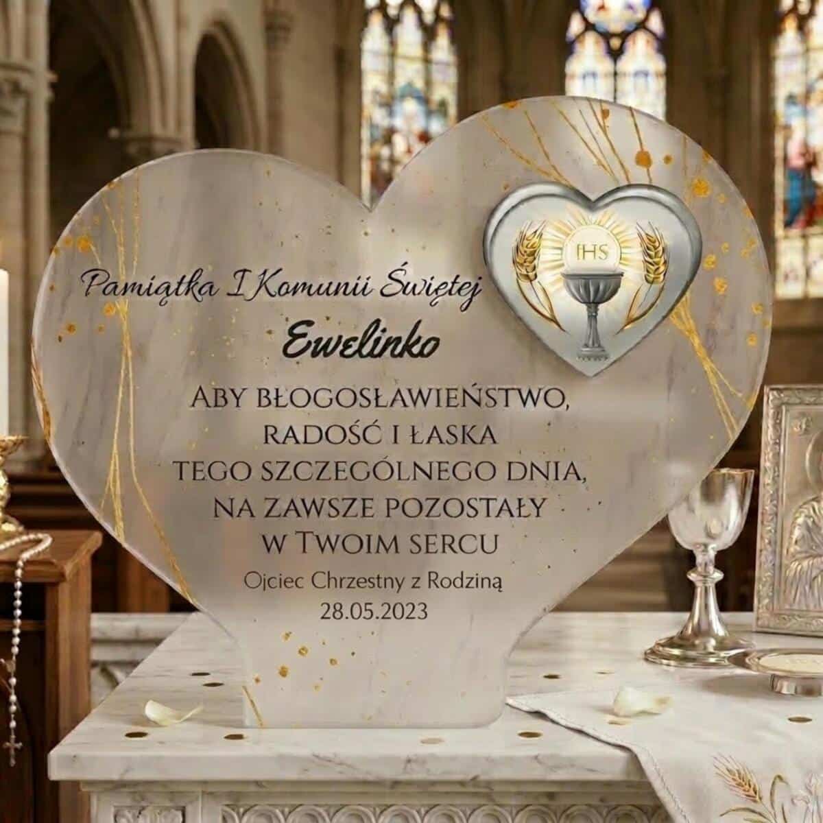 Statuetka serce Pamiątka Pierwszej Komunii Świętej prezent na komunię 77792 - zdjęcie 2