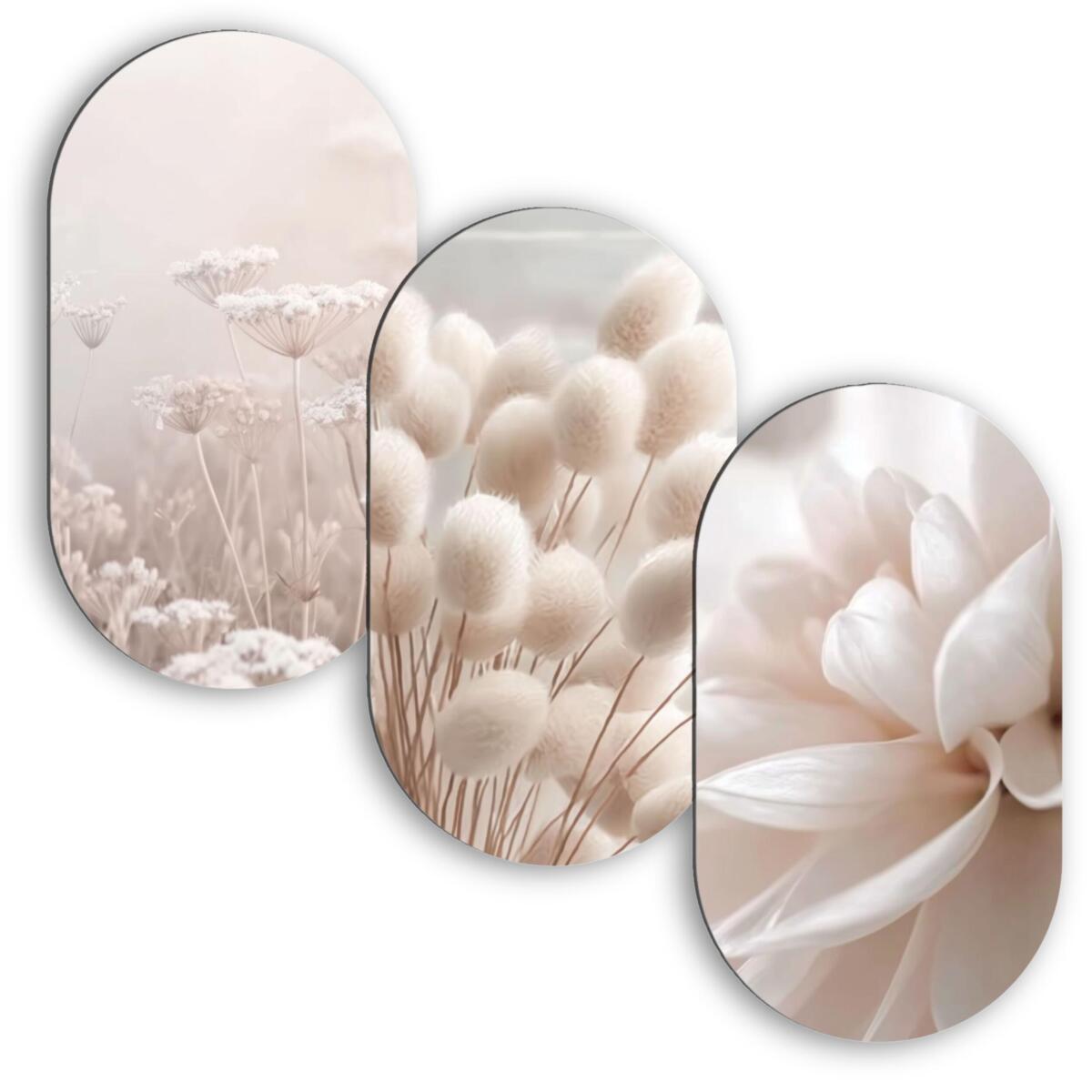 Beżowy Tryptyk w stylu Boho-  Trawy | Oryginalny Zestaw Obrazów w kształcie Elipsy 82395 - zdjęcie 1