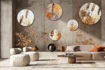 Artystyczne Obrazy Okrągłe - Złote Kłosy Zbóż | Rustykalna dekoracja do jadalni | Malarska abstrakcja roślinna 42210 - miniaturka 4