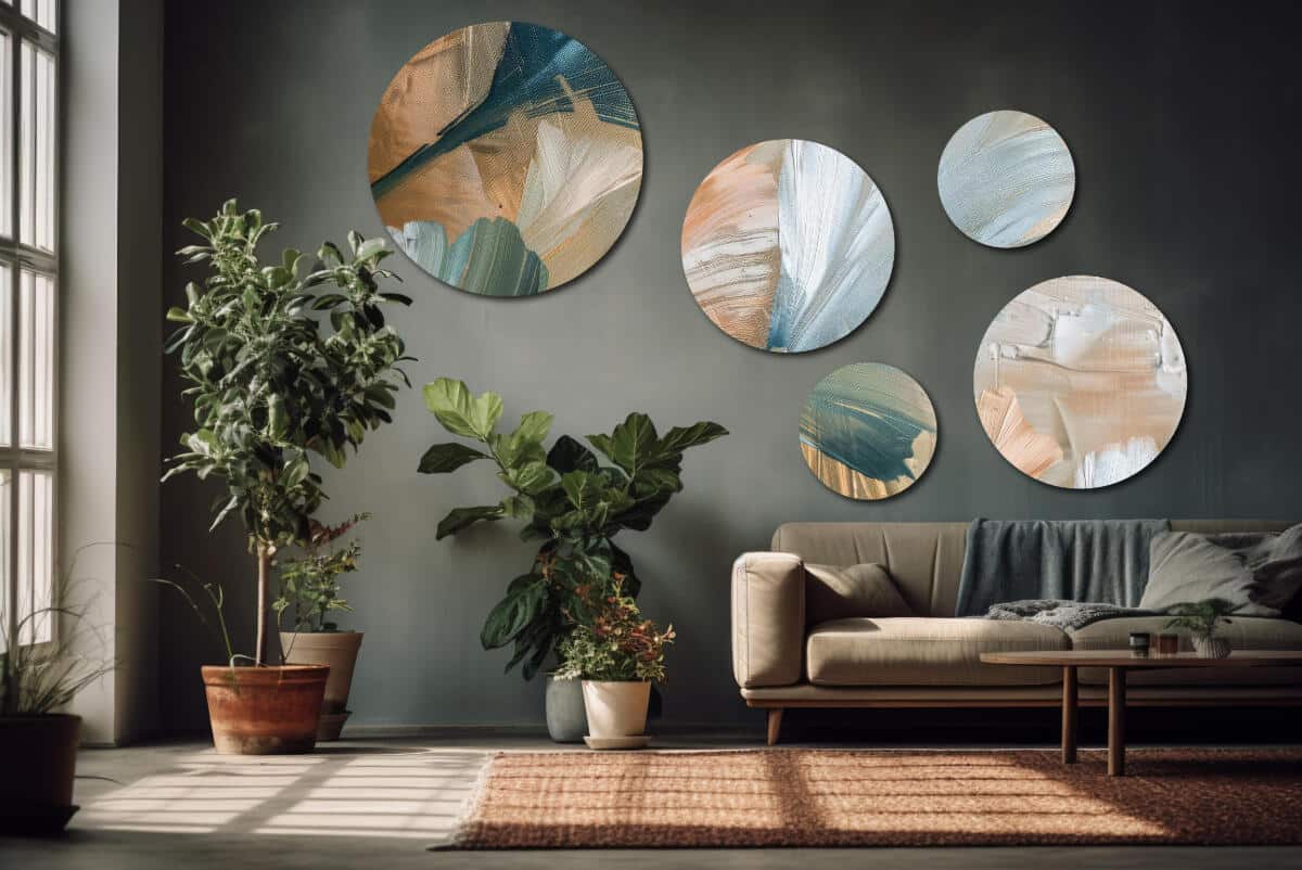 Eleganckie Obrazy Okrągłe - Morska Zieleń i Brąz| Nowoczesny design wnętrz | Artystyczna kompozycja ścienna 42208 - zdjęcie 6