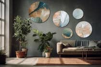 Eleganckie Obrazy Okrągłe - Morska Zieleń i Brąz| Nowoczesny design wnętrz | Artystyczna kompozycja ścienna 42208 - miniaturka 6