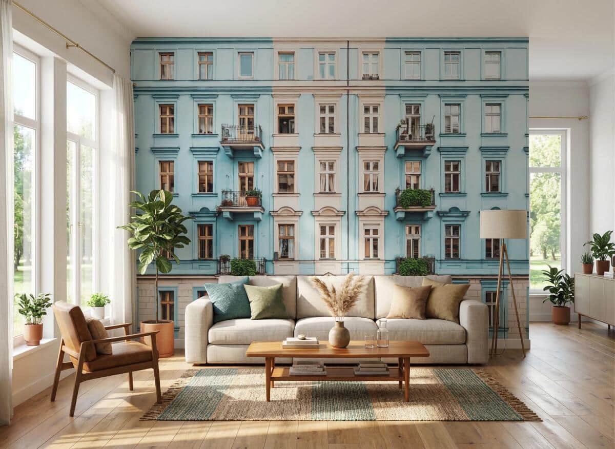 Fototapeta z widokiem na miasto- Stylowa Kamienica, Miejska architektura | Tapeta w stylu retro 51000 - zdjęcie 2