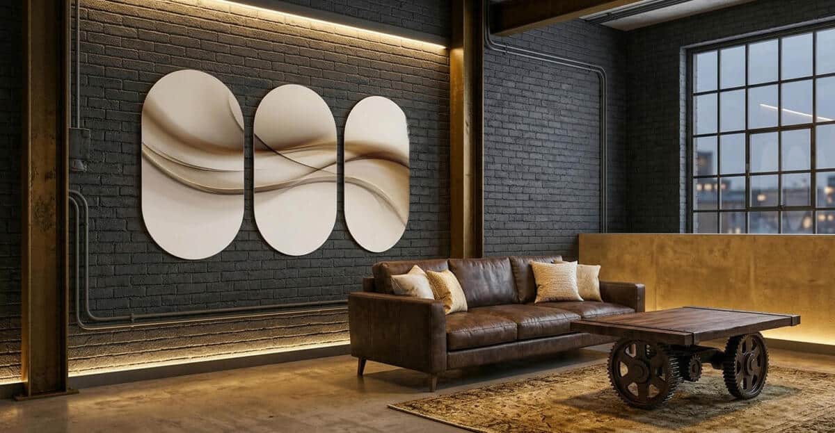 Elegancki Tryptyk- Abstrakcja w Odcieniach Beżu | Obrazy Elipsa, łuk 82399 - zdjęcie 2