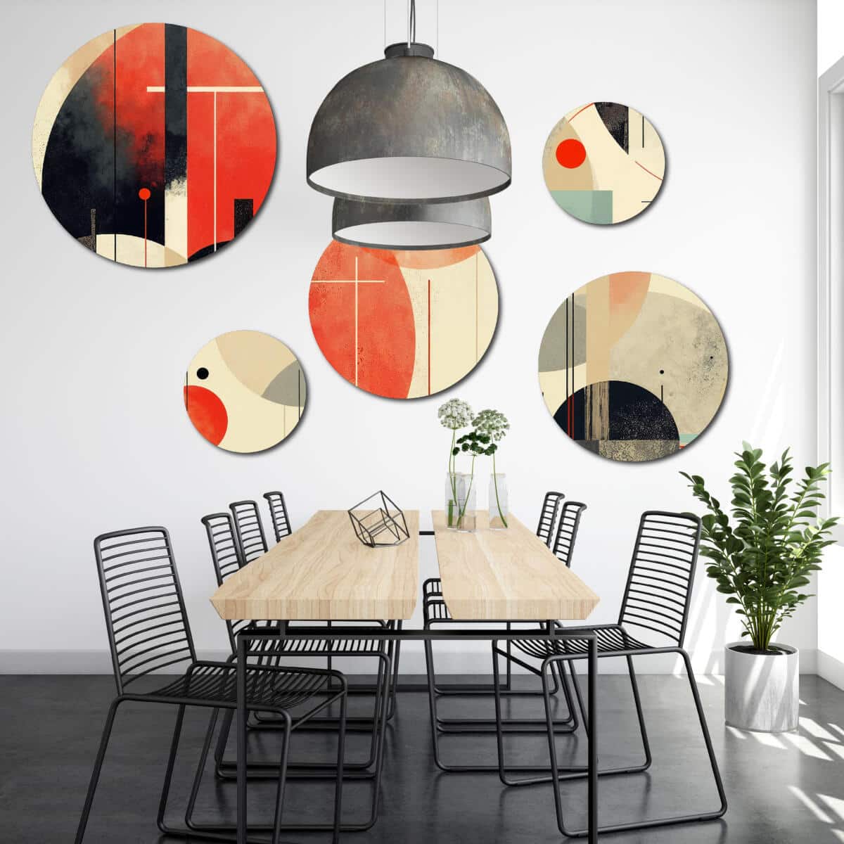 Zestaw obrazów na ścianę - Czerwień i Czerń | Abstrakcja geometryczna Loft | Nowoczesna galeria ścienna 42199 - zdjęcie 3