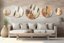 Artystyczne Obrazy Okrągłe - Złote Kłosy Zbóż | Rustykalna dekoracja do jadalni | Malarska abstrakcja roślinna 42210 - miniaturka 6