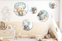 Akwarelowe Misie z Balonami i Spadochronem | Bajkowa ozdoba na ścianę dla dziecka | Zestaw obrazków koła 42195 - miniaturka 4