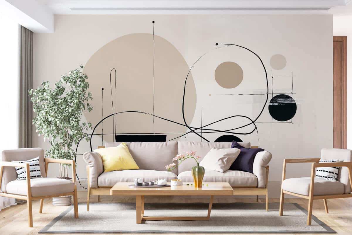 Nowoczesna Fototapeta Abstrakcyjna - Geometryczne Koła i Linie | Beżowa dekoracja na ścianę do salonu 94252 - zdjęcie 1