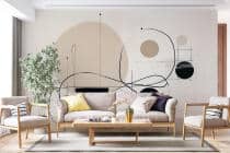 Nowoczesna Fototapeta Abstrakcyjna - Geometryczne Koła i Linie | Beżowa dekoracja na ścianę do salonu 94252 - miniaturka 1