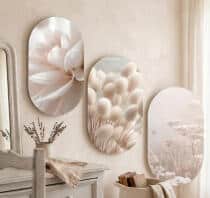 Beżowy Tryptyk w stylu Boho-  Trawy | Oryginalny Zestaw Obrazów w kształcie Elipsy 82395 - miniaturka 5