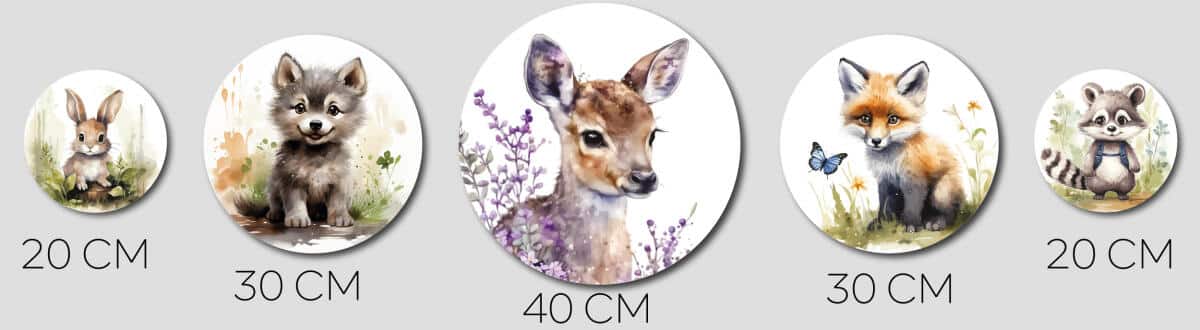 Leśne Zwierzęta - Obrazy Okrągłe | Sarenka, Lis, Szop, Wilczek | Dekoracja do pokoju dziecka 42196 - zdjęcie 8