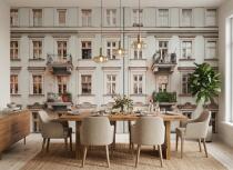 Fototapeta 3D Architektura Miejska- Beżowa Kamienica | Klimatyczna dekoracja do sypialni i gabinetu 51001 - miniaturka 1