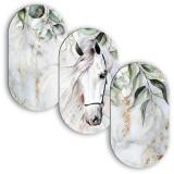 Nowoczesny Komplet 3 Obrazów Elipsy- Koń i Zielone Liście Akwarela 82397 - miniaturka 1