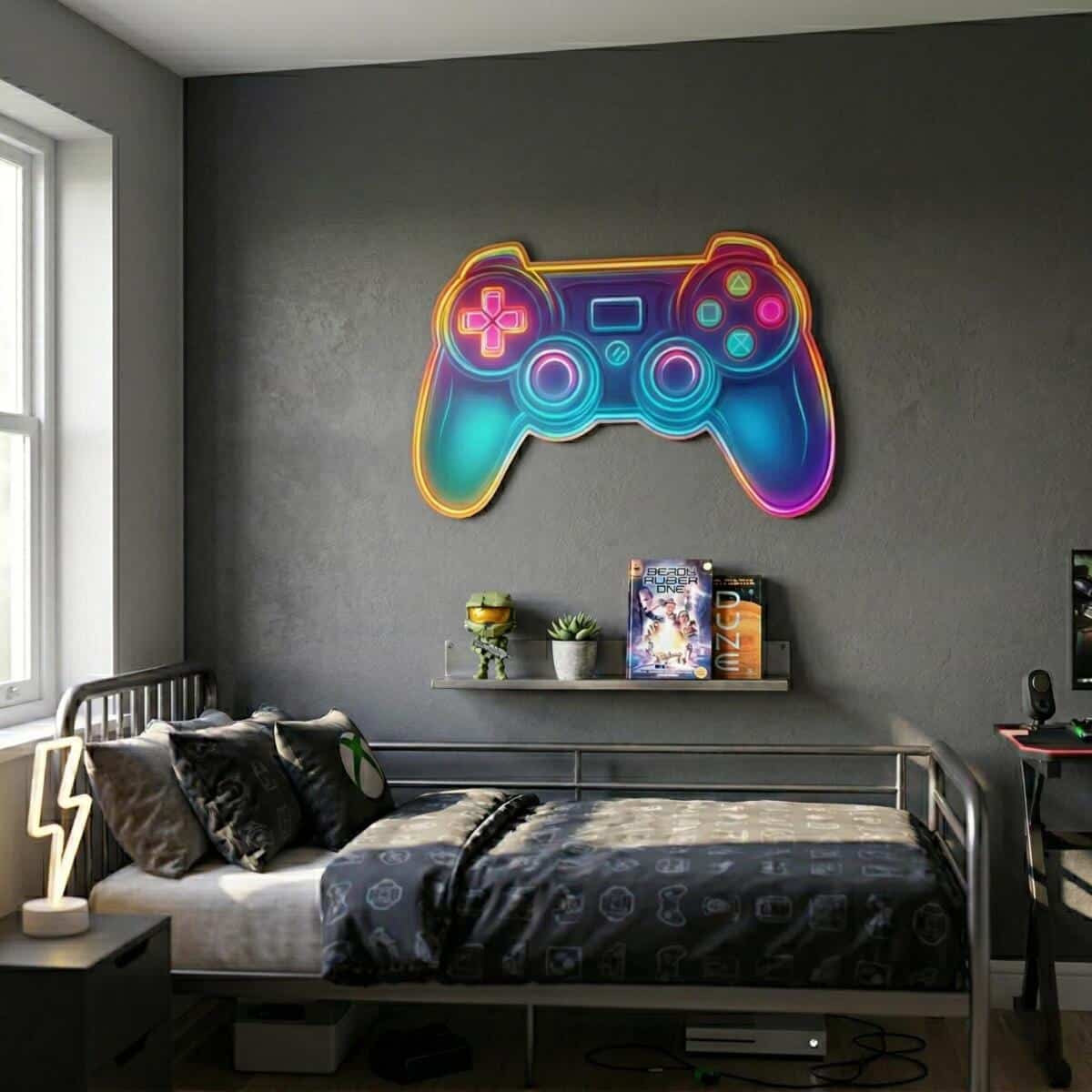 Dekoracja do pokoju chłopca, nastolatka - Neonowy Pad, Kontroler | Obraz gamingowy na ścianę HDF66755 - zdjęcie 4