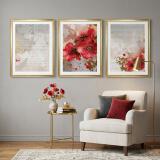 Elegancki Zestaw 3 Plakatów- Czerwone Kwiaty, Maki | Tryptyk Glamour ze złotymi akcentami 42248 - miniaturka 3