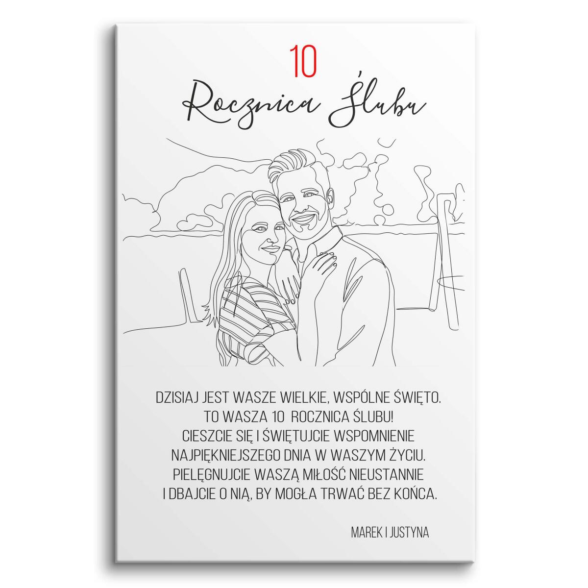Oryginalny Prezent na 10 Rocznicę Ślubu- Portret w stylu Line Art | Obraz ze zdjęcia 82462-10 - zdjęcie 2