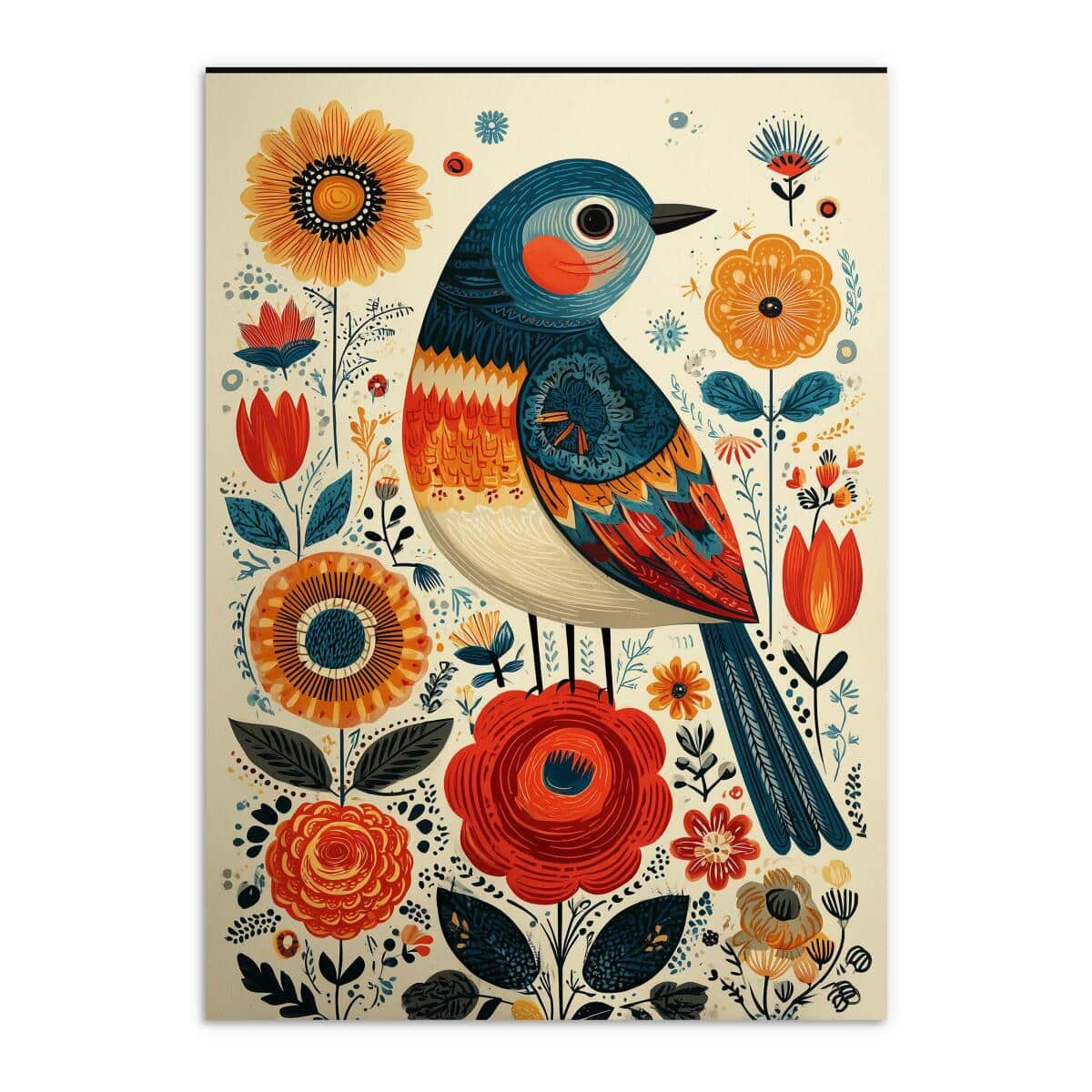 Plakat Ludowy- Kolorowy Ptak i Słoneczniki | Wiejski Styl, Cottage Core 82433 - zdjęcie 7