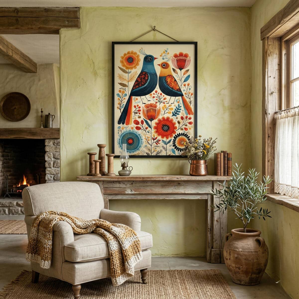 Nowoczesny Obraz z motywem ptaków – Folk Art | Nowoczesny folklor i etno design 82434 - zdjęcie 2