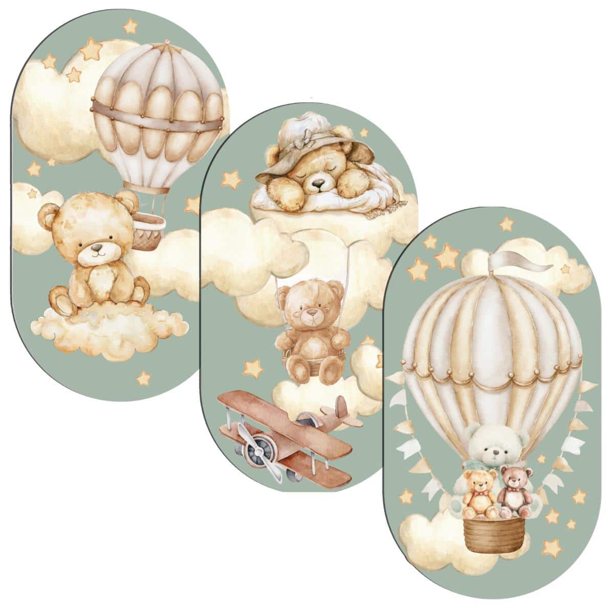 Obrazy dla dzieci, Tryptyk- Misie i Balony | Szałwiowa dekoracja do pokoju chłopca 42218