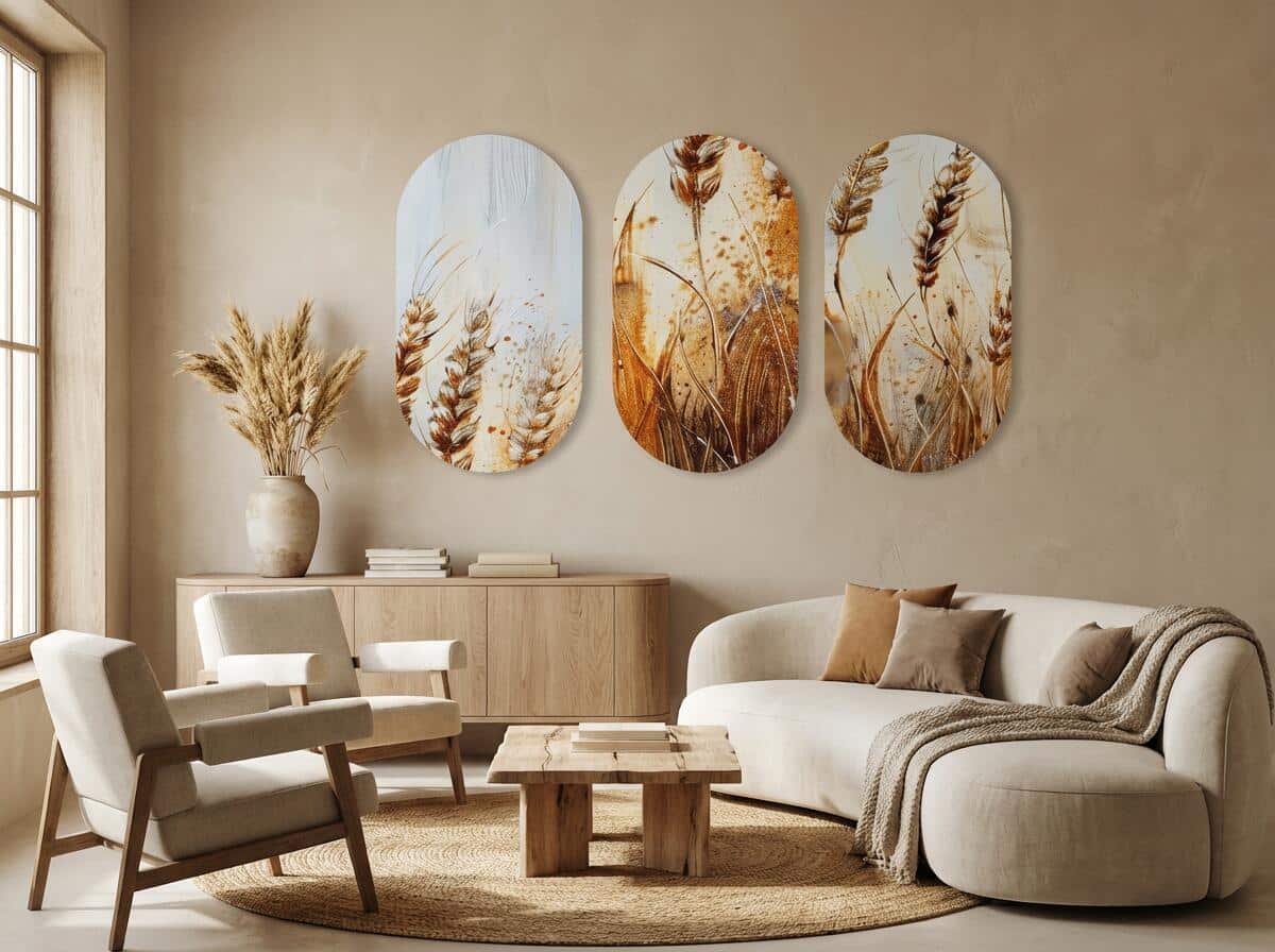 Tryptyk do salonu- Złote Kłosy Zboża | Obrazy w stylu rustykalnym, boho 42242 - zdjęcie 5