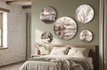 Zegar ścienny z kompletem Okrągłych Okrągłych Obrazów- Beżowe Krajobrazy do wnętrz boho 82438 - miniaturka 4