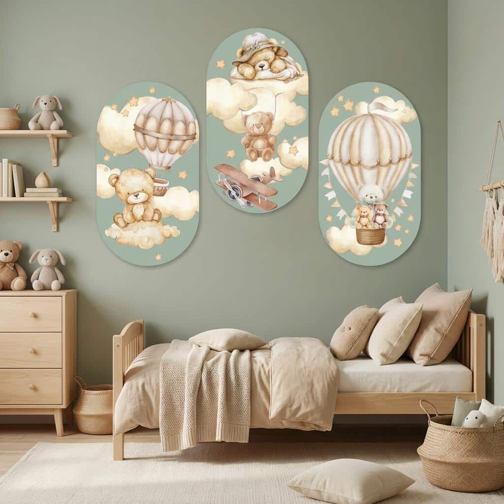 Obrazy dla dzieci, Tryptyk- Misie i Balony | Szałwiowa dekoracja do pokoju chłopca 42218 - zdjęcie 5