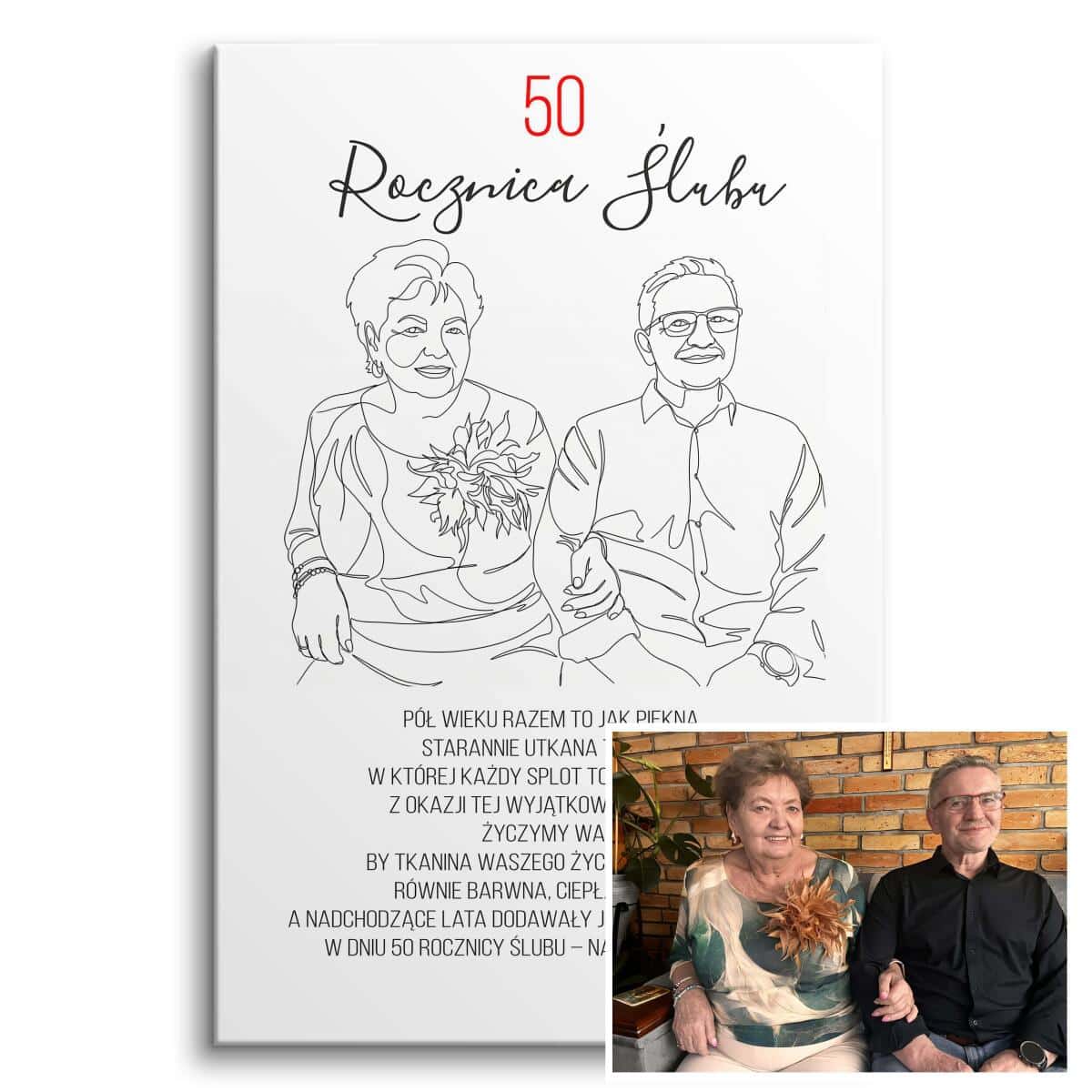 Obraz na 50 Rocznicę Ślubu | Minimalistyczny Portret Line Art | Wyjątkowy Prezent na Złote Gody 82461